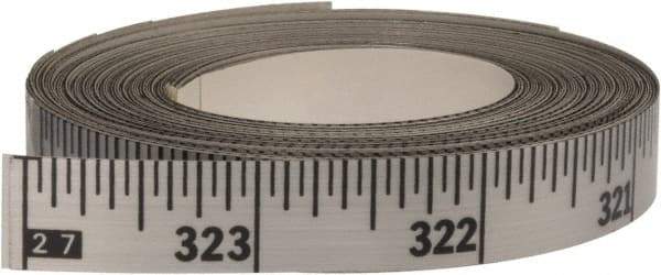 Made in USA - 30 Ft. Long x 1/2 Inch Wide, 1/16 Inch Graduation, Silver, Mylar Adhesive Tape Measure - Reads Right to Left, Horizontal Scale - Americas Industrial Supply