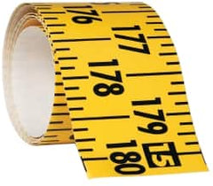 Made in USA - 15 Ft. Long x 3 Inch Wide, 1/4 Inch Graduation, Yellow, Mylar Adhesive Tape Measure - Reads Left to Right, Horizontal Scale - Americas Industrial Supply