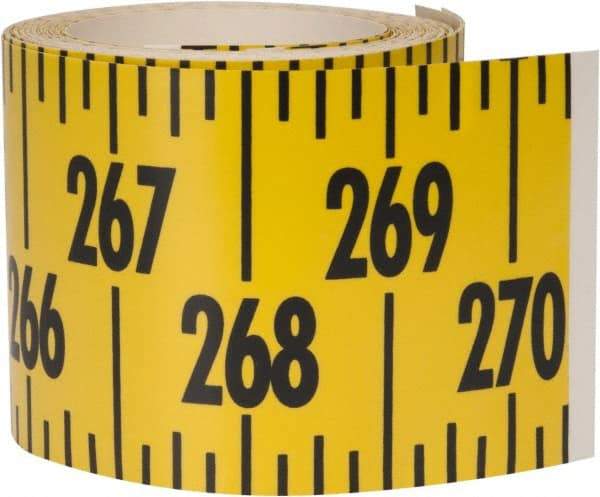 Made in USA - 22.5 Ft. Long x 3 Inch Wide, 1/4 Inch Graduation, Yellow, Mylar Adhesive Tape Measure - Reads Left to Right, Horizontal Scale - Americas Industrial Supply