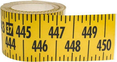 Made in USA - 45 Ft. Long x 3 Inch Wide, 1/4 Inch Graduation, Yellow, Mylar Adhesive Tape Measure - Reads Left to Right, Horizontal Scale - Americas Industrial Supply