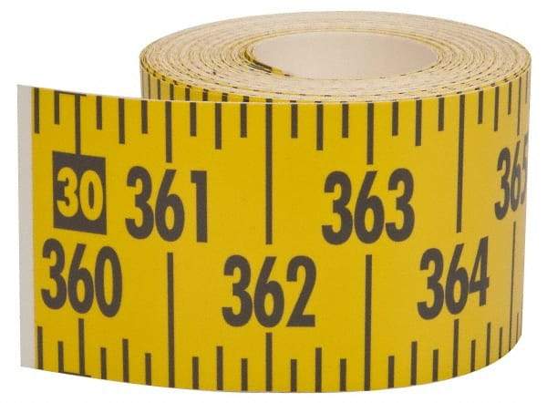 Made in USA - 60 Ft. Long x 3 Inch Wide, 1/4 Inch Graduation, Yellow, Mylar Adhesive Tape Measure - Reads Left to Right, Horizontal Scale - Americas Industrial Supply