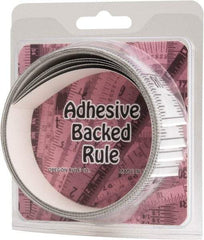 Made in USA - 12 Ft. Long x 1-1/4 Inch Wide, 1/16 Inch Graduation, Silver, Mylar Adhesive Tape Measure - Reads Bottom to Top, Vertical Rules - Americas Industrial Supply