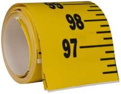 Made in USA - 12 Ft. Long x 3 Inch Wide, 1/4 Inch Graduation, Yellow, Mylar Adhesive Tape Measure - Reads Bottom to Top, Vertical Rules - Americas Industrial Supply