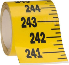 Made in USA - 24 Ft. Long x 3 Inch Wide, 1/4 Inch Graduation, Yellow, Mylar Adhesive Tape Measure - Reads Bottom to Top, Vertical Rules - Americas Industrial Supply