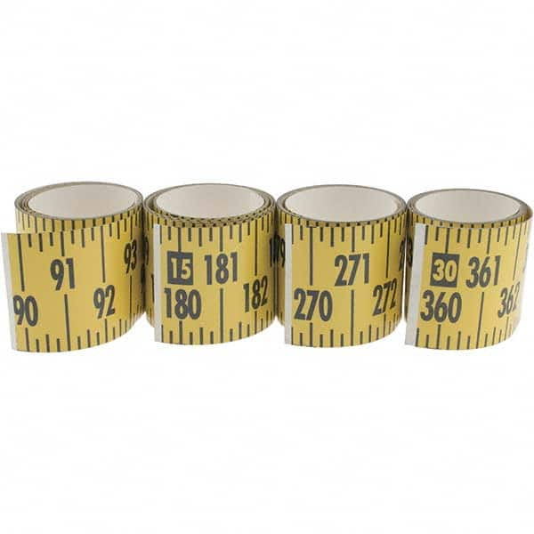 Made in USA - 32 Ft. Long x 3 Inch Wide, 1/4 Inch Graduation, Yellow, Mylar Adhesive Tape Measure - Reads Bottom to Top, Vertical Rules - Americas Industrial Supply