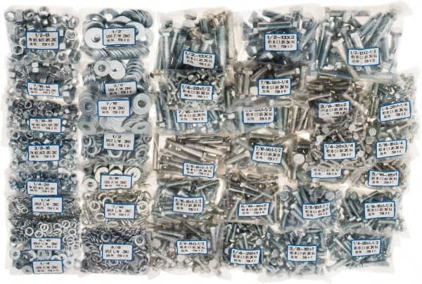 Value Collection - 2,875 Piece Steel Hex Head Cap Screw Bolt Assortment - 1/4-20 to 1/2-13 Thread, Grade 5 - Americas Industrial Supply