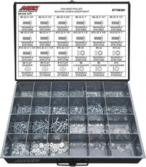 Value Collection - 1,200 Piece, #6-32 to #10-32, Steel Machine Screw Assortment - Pan Head, Phillips Drive, 1/4 to 2" Long, Grade 2 - Americas Industrial Supply