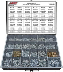 Value Collection - 2,000 Piece, #4x1/4 to #10 x 1-1/4, Steel Sheet Metal Screw Assortment - Pan Head, Phillips Drive, 1/4 to 1-1/2" Long, Grade 2 - Americas Industrial Supply
