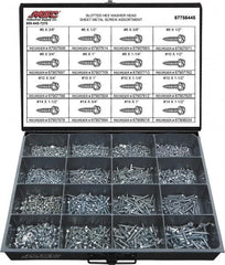 Value Collection - 1,350 Piece, #6x3/8 to #14 x 1-1/2, Steel Sheet Metal Screw Assortment - Hex Washer Head, Slotted Drive, 3/8 to 1-1/2" Long, Grade 2 - Americas Industrial Supply