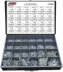Value Collection - 2,400 Piece, #4x1/2 to #10 x 1-1/4, Steel Wood Screw Assortment - Flat Head, Slotted Drive, 1/2 to 3" Long, Grade 2 - Americas Industrial Supply
