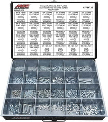 Value Collection - 590 Piece, M4x10.00 to M8x50.00, Steel Machine Screw Assortment - Flat & Pan Head, Slotted Drive, 10 to 50mm Long, Grade 2 - Americas Industrial Supply