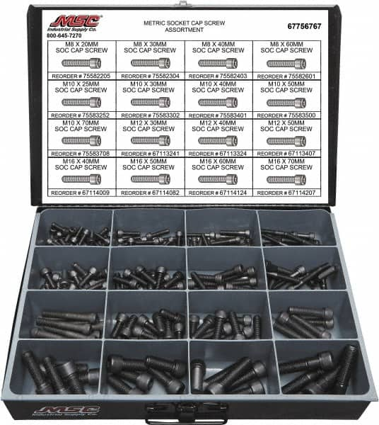 Value Collection - 168 Piece Alloy Steel Socket Head Cap Screws - M8 to M16 Thread - Americas Industrial Supply