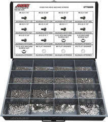 Value Collection - 1,400 Piece, #6-32 to #10-32, Stainless Steel Machine Screw Assortment - Pan Head, Phillips Drive, 1/4 to 1" Long, Grade 18-8 - Americas Industrial Supply