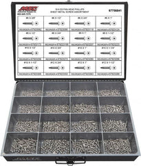 Value Collection - 1,300 Piece, #6x3/8 to #12 x 1-1/2, Stainless Steel Sheet Metal Screw Assortment - Pan Head, Phillips Drive, 3/8 to 1-1/2" Long, Grade 18-8 - Americas Industrial Supply