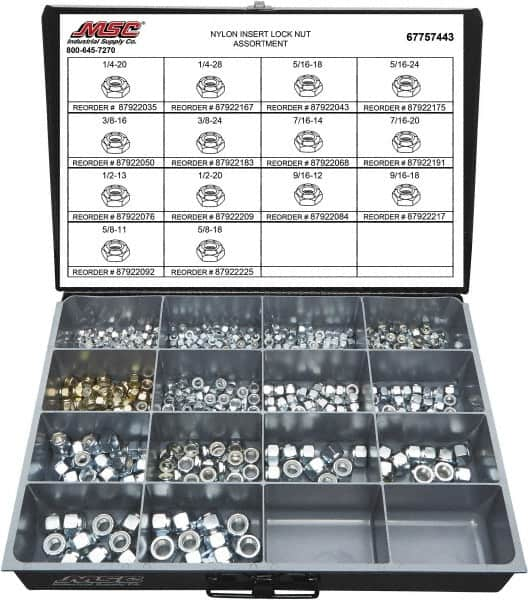 Value Collection - 1/4-20 to 5/8-18 Thread, 435 Piece Steel Nut Assortment - Grade 2 - Americas Industrial Supply