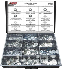 Value Collection - 1275 Piece, No. 10, 1/2" Screw, Grade 2 Steel Fender & Flat Washer Assortment - Includes 1/4 to 5/16 x 1-1/2" Screw & Compartmented Storage Case - Americas Industrial Supply