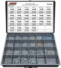 Value Collection - 1,200 Piece, #4x1/2 to #10x2, Steel Sheet Metal Screw Assortment - Flat Head, Phillips Drive, 1/2 to 2" Long, Grade 2 - Americas Industrial Supply
