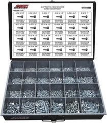 Value Collection - 2,100 Piece, #6-32 to 1/4-20, Steel Machine Screw Assortment - Pan Head, Slotted Drive, 1/2 to 2" Long, Grade 2 - Americas Industrial Supply