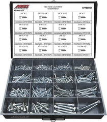 Value Collection - 375 Piece, 1/4x1 to 1/2 x 4-1/2, Steel Lag Screw Assortment - Hex Head, Hex Drive, 1 to 4-1/2" Long, Grade 2 - Americas Industrial Supply