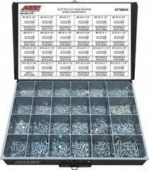 Value Collection - 1,500 Piece, #4-40 to #12-24, Steel Machine Screw Assortment - Flat Head, Slotted Drive, 1/4 to 1-1/2" Long, Grade 2 - Americas Industrial Supply