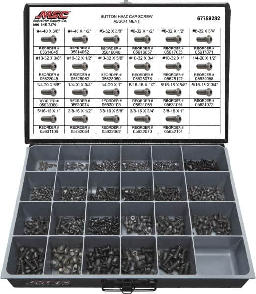 Value Collection - 850 Piece Alloy Steel Button Head Cap Screws - #4-40 to 3/8-16 Thread - Americas Industrial Supply