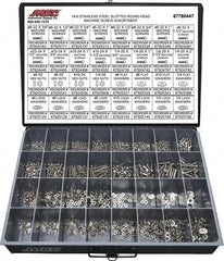 Value Collection - 2,200 Piece, #6-32 to 1/4-20, Stainless Steel Machine Screw Assortment - Round Head, Slotted Drive, 1/2 to 2" Long, Grade 18-8 - Americas Industrial Supply