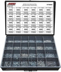 Value Collection - 820 Piece, M3x5.00 to M5x25.00, Steel Machine Screw Assortment - Flat Head, Slotted Drive, 5 to 50mm Long, Grade 2 - Americas Industrial Supply