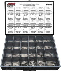 Value Collection - 1,250 Piece, 1/16 to 3/16" Pin Diam, Extended Prong Cotter Pin Assortment - 1/2 to 2" Long, 18-8 Stainless Steel - Americas Industrial Supply