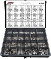 Value Collection - 115 Piece, 1/16 to 5/16" Pin Diam, Dowel Pin Assortment - 1/4 to 2" Long, 402 Stainless Steel - Americas Industrial Supply
