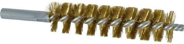 Schaefer Brush - 4" Brush Length, 1" Diam, Double Stem, Single Spiral Tube Brush - 6-1/4" Long, Brass, 12-24 Female Connection - Americas Industrial Supply