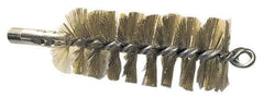 Schaefer Brush - 4-1/2" Brush Length, 2-3/4" Diam, Double Stem, Single Spiral Tube Brush - 8" Long, Brass, 1/4" NPSM Male Connection - Americas Industrial Supply