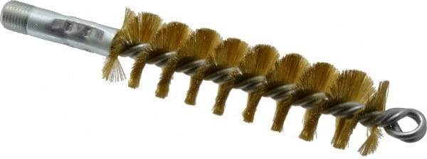 Schaefer Brush - 4-1/2" Brush Length, 1-1/4" Diam, Double Stem, Single Spiral Tube Brush - 8" Long, Brass, 1/4" NPSM Male Connection - Americas Industrial Supply