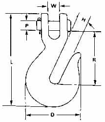CM - 1/2 Inch Chain Diameter, Grade 80 Clevis Hook - 12,000 Lbs. Load Capacity, 19/32 Inch Inside Diameter, 19/32 Inch Pin Diameter, 19/32 Inch Hook Throat, 3-7/16 Inch Hook Width - Americas Industrial Supply