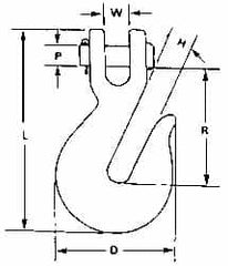 CM - 1/2 Inch Chain Diameter, Grade 80 Clevis Hook - 12,000 Lbs. Load Capacity, 19/32 Inch Inside Diameter, 19/32 Inch Pin Diameter, 19/32 Inch Hook Throat, 3-7/16 Inch Hook Width - Americas Industrial Supply