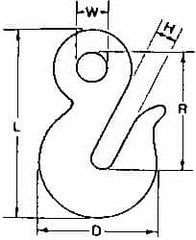 CM - 18,100 Lb Capacity, Chain Grade 80, Alloy Steel Eye Hook - 4-9/16" Reach, 1-1/16" Eye ID, 5/8" Chain Diam, 7-1/16" OAL - Americas Industrial Supply