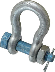 Campbell - 1/2" Nominal Chain Size, 2 Ton Carbon Steel Bolt Anchor Shackle - 1/2" Diam, 5/8" Pin Diam, 1-15/16" High x 13/16" Wide Inside Jaw, 1-1/4" Inside Width, 1-1/4" Max Body Thickness - Americas Industrial Supply