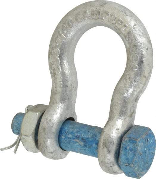 Campbell - 5/8" Nominal Chain Size, 3.25 Ton Carbon Steel Bolt Anchor Shackle - 5/8" Diam, 5/8" Pin Diam, 2-7/16" High x 1-1/16" Wide Inside Jaw, 1-9/16" Inside Width, 1-7/16" Max Body Thickness - Americas Industrial Supply