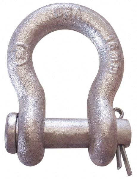 CM - 7/16" Nominal Chain Size, 2 Ton Carbon Steel Loose Anchor Shackle - 7/16" Diam, 1/2" Pin Diam, 1-3/4" High x 23/32" Wide Inside Jaw, 1-5/32" Inside Width, 1-1/8" Max Body Thickness - Americas Industrial Supply