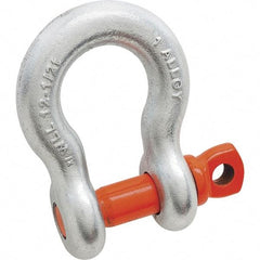 Campbell - 1-1/4" Nominal Chain Size, 18 Ton Alloy Steel Screw Anchor Shackle - 1-1/4" Diam, 1-3/8" Pin Diam, 4-1/2" High x 2" Wide Inside Jaw, 3-1/4" Inside Width, 3" Max Body Thickness - Americas Industrial Supply