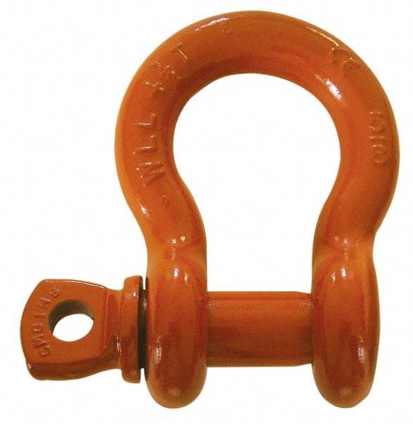 CM - 1-3/4" Nominal Chain Size, 34 Ton Alloy Steel Screw Anchor Shackle - 1-3/4" Diam, 2" Pin Diam, 7" High x 2-7/8" Wide Inside Jaw, 4-3/4" Inside Width, 4" Max Body Thickness - Americas Industrial Supply