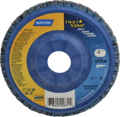 Norton - 80 Grit, 4-1/2" Disc Diam, 7/8" Center Hole, Type 27 Ceramic Flap Disc - 13,000 Max RPM, Plastic Backing, Arbor Attaching System, Coated - Americas Industrial Supply