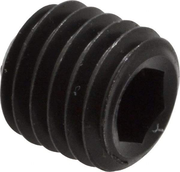 Unbrako - 1/4-28 UNF, 1/4" OAL, Cup Point Set Screw - Grade 8 Alloy Steel, 1/8" Key - Americas Industrial Supply