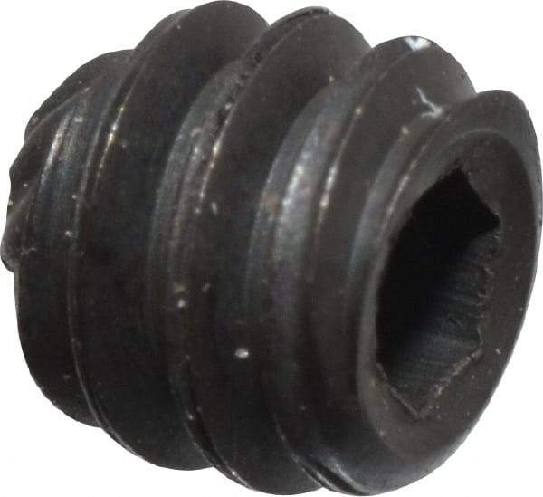 Unbrako - #6-32 UNC, 1/8" OAL, Knurled Cup Point Set Screw - Grade 8 Alloy Steel, 1/16" Key - Americas Industrial Supply