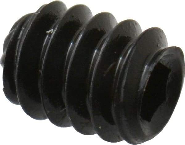 Unbrako - #6-32 UNC, 3/16" OAL, Knurled Cup Point Set Screw - Grade 8 Alloy Steel, 1/16" Key - Americas Industrial Supply