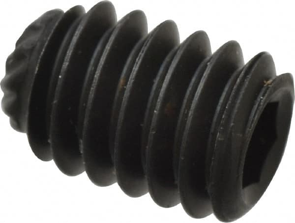 Unbrako - #8-32 UNC, 1/4" OAL, Knurled Cup Point Set Screw - Grade 8 Alloy Steel, 5/64" Key - Americas Industrial Supply