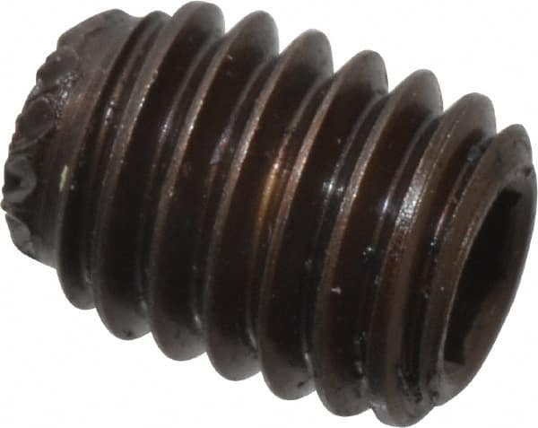 Unbrako - #10-32 UNF, 1/4" OAL, Knurled Cup Point Set Screw - Grade 8 Alloy Steel, 3/32" Key - Americas Industrial Supply