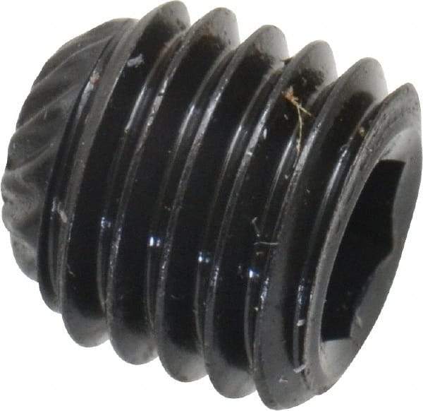Unbrako - 1/4-28 UNF, 1/4" OAL, Knurled Cup Point Set Screw - Grade 8 Alloy Steel, 1/8" Key - Americas Industrial Supply