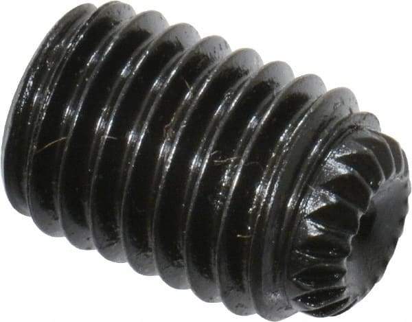 Unbrako - 1/4-28 UNF, 3/8" OAL, Knurled Cup Point Set Screw - Grade 8 Alloy Steel, 1/8" Key - Americas Industrial Supply