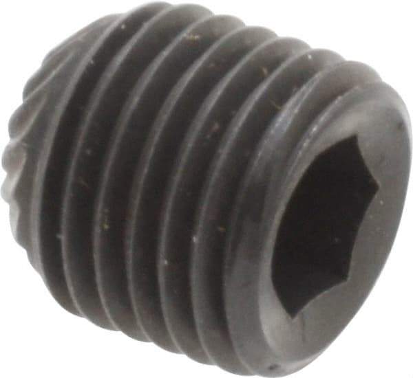 Unbrako - 3/8-24 UNF, 3/8" OAL, Knurled Cup Point Set Screw - Grade 8 Alloy Steel, 3/16" Key - Americas Industrial Supply