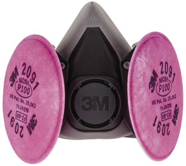 3M - Size M, P100 NIOSH Filter Rating, Thermoplastic Elastomer, Half Mask Facepiece Respirator Assembly - Protection from Oil and Non-Oil Based Particles, 2 Point Suspension - Americas Industrial Supply